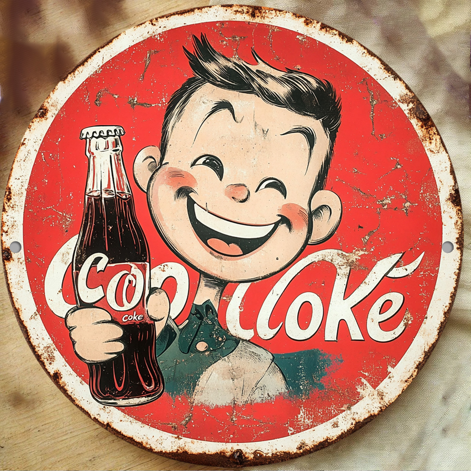 Home Office Ideas - Vintage-Style Cola Advertisement Round Aluminum Wall