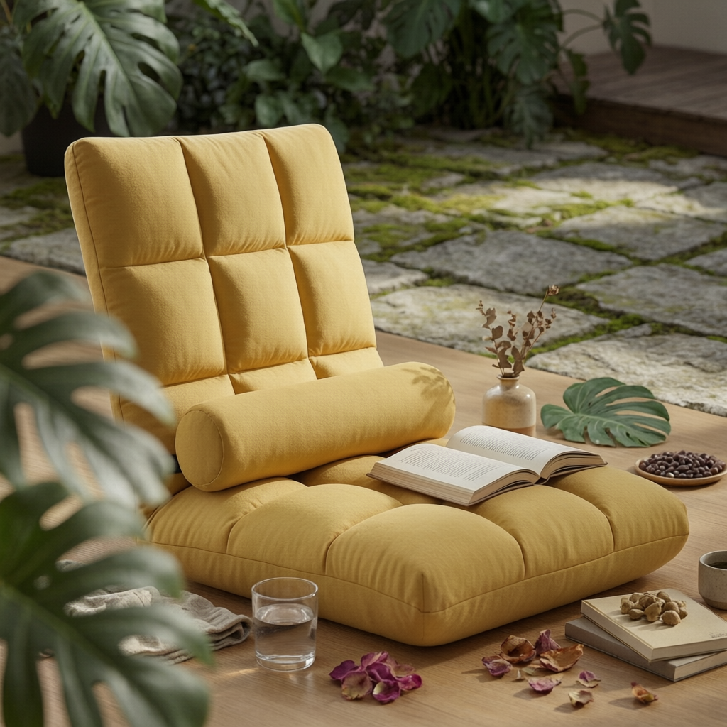 Home Office Furniture - Padded Floor Lounge Chair Quilted Adjustable