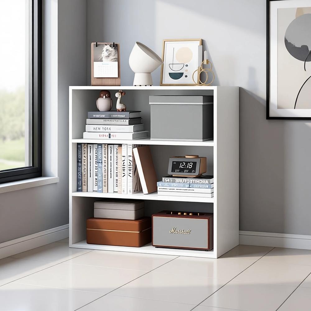 Bookcase Wood Shelf - 3-Tier Wooden Cube Bookcase - White