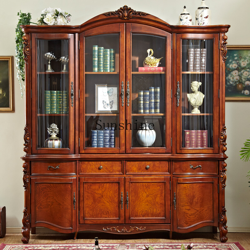 Bookcase Wood Shelf - American solid wood four-door large bookcase