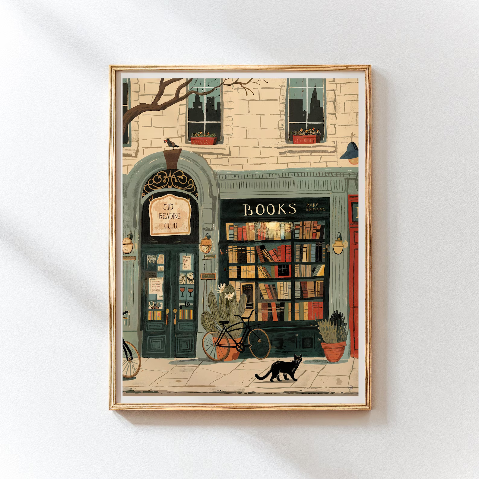 Home Office Ideas - Bookstore Art Print, Cozy Bookshop Illustration,