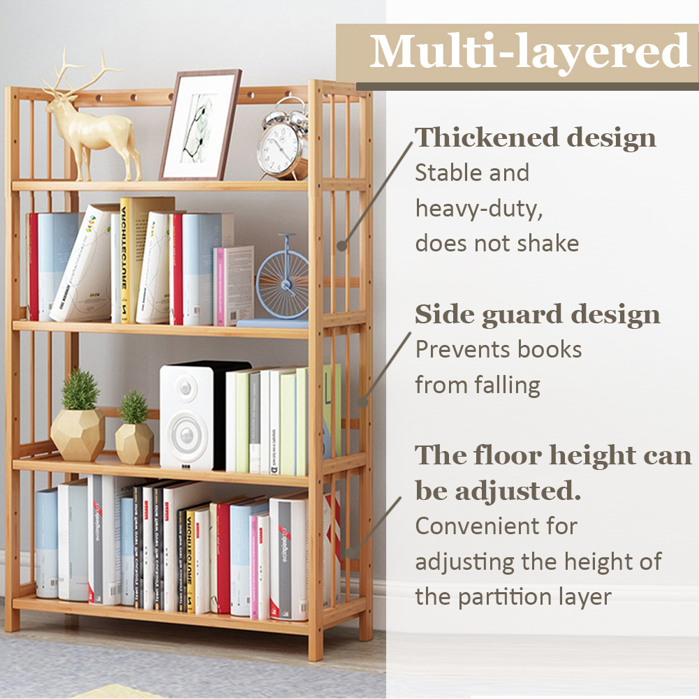 Bookcase Wood Shelf - 4-Tier Bamboo Shelf Multi-Function Simple Bookcase