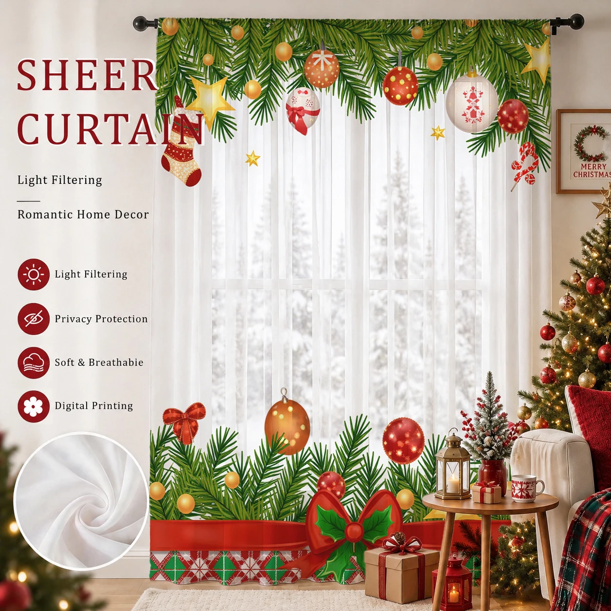 Home Office Rate - Christmas Day Gradient Sheer Curtain, Good