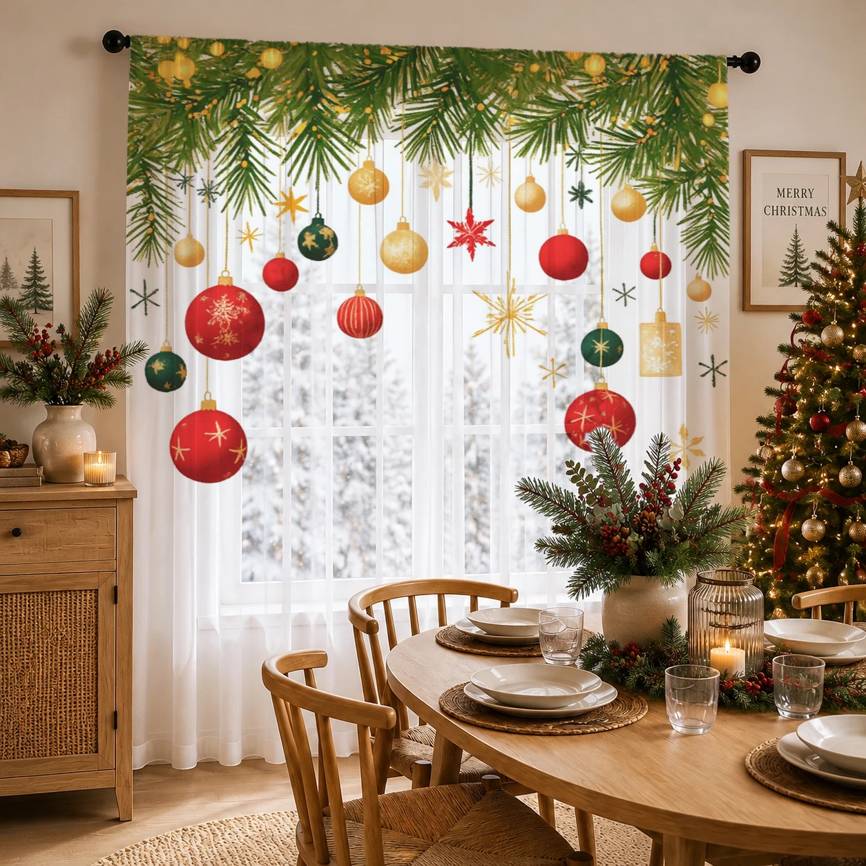 Home Office Rate - Christmas Gradient Sheer Curtain, Good Quality