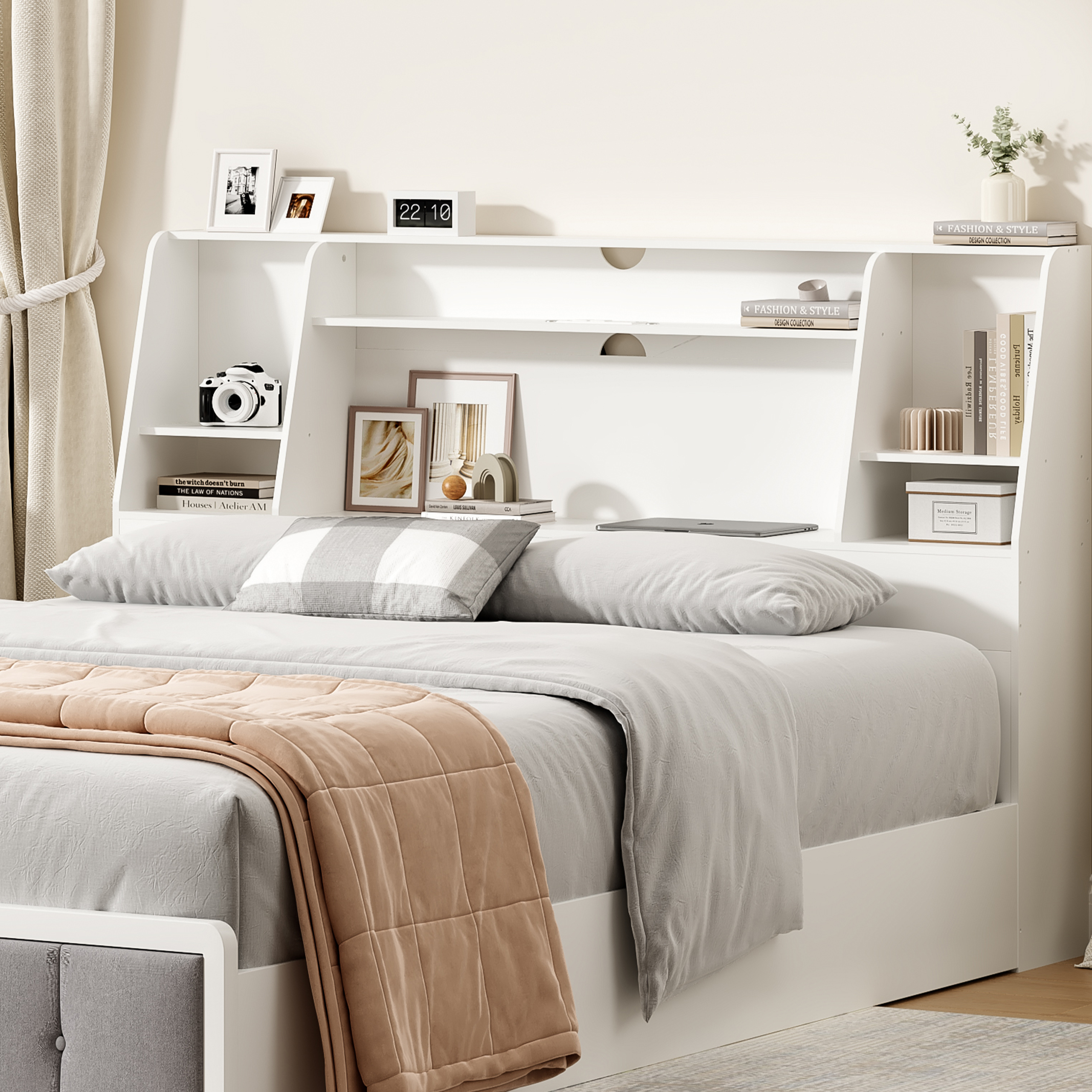 Bookcase Headboard with LED Li – Bookcase Wood Shelf recenzja i cena