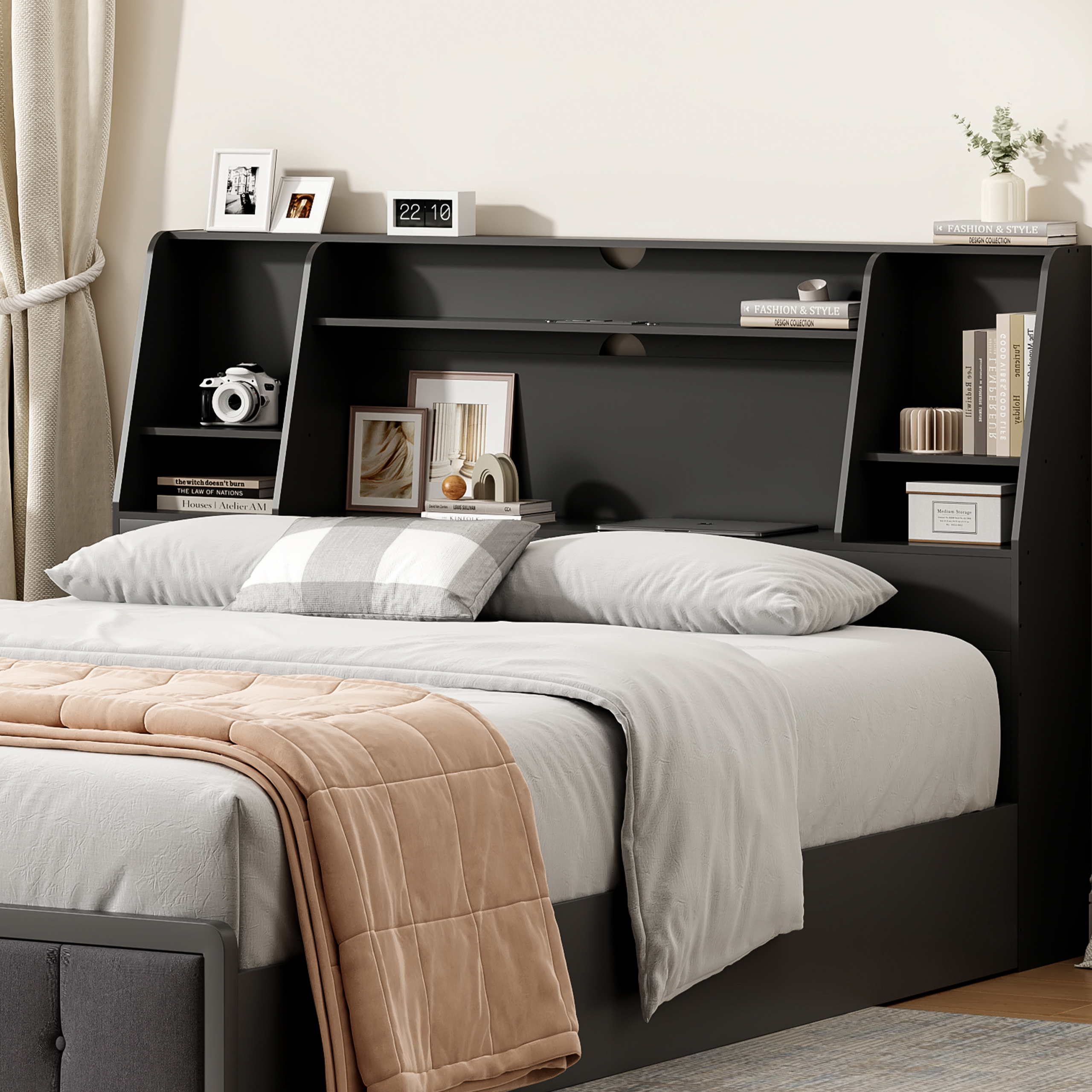Bookcase Headboard with LED Li – Bookcase Wood Shelf recenzja i cena