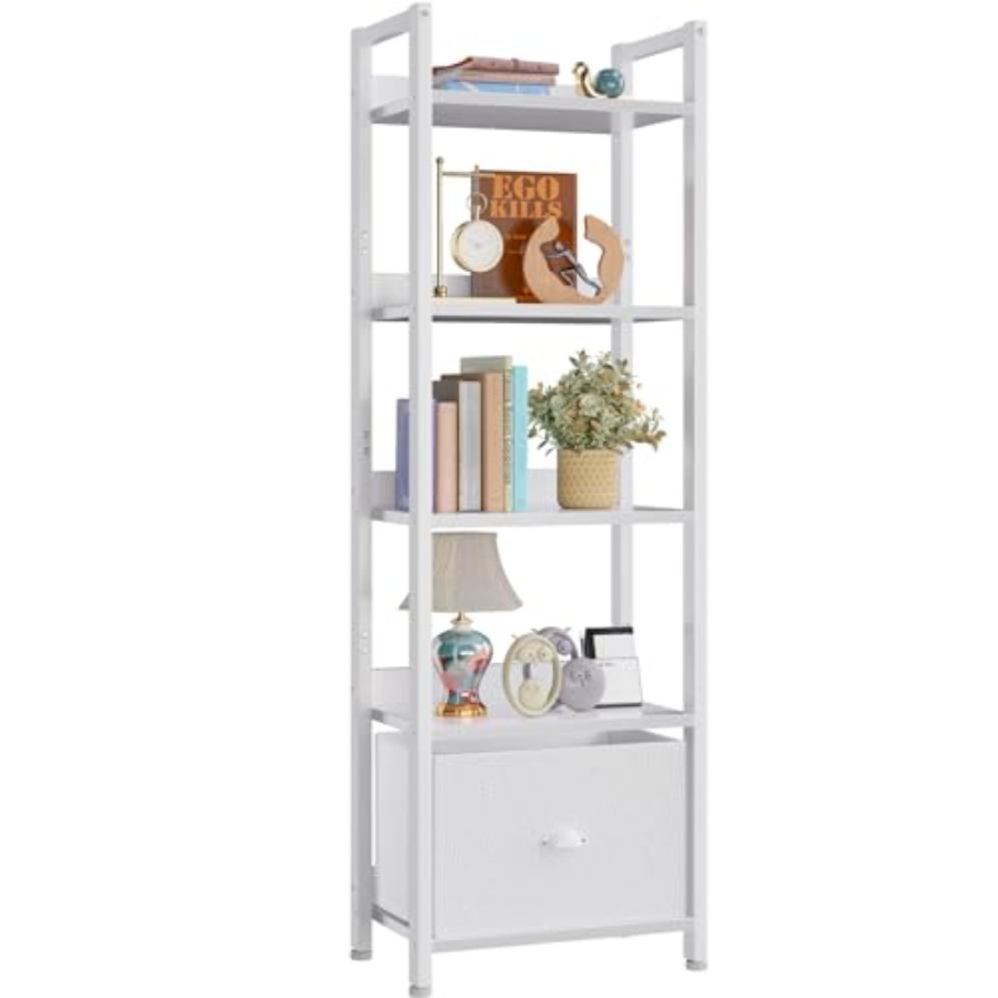 Bookshelf with Drawer, Tall Na – Bookcase Wood Shelf recenzja i cena