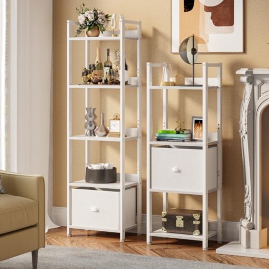 Bookshelf with Drawer, Tall Na – Bookcase Wood Shelf recenzja i cena