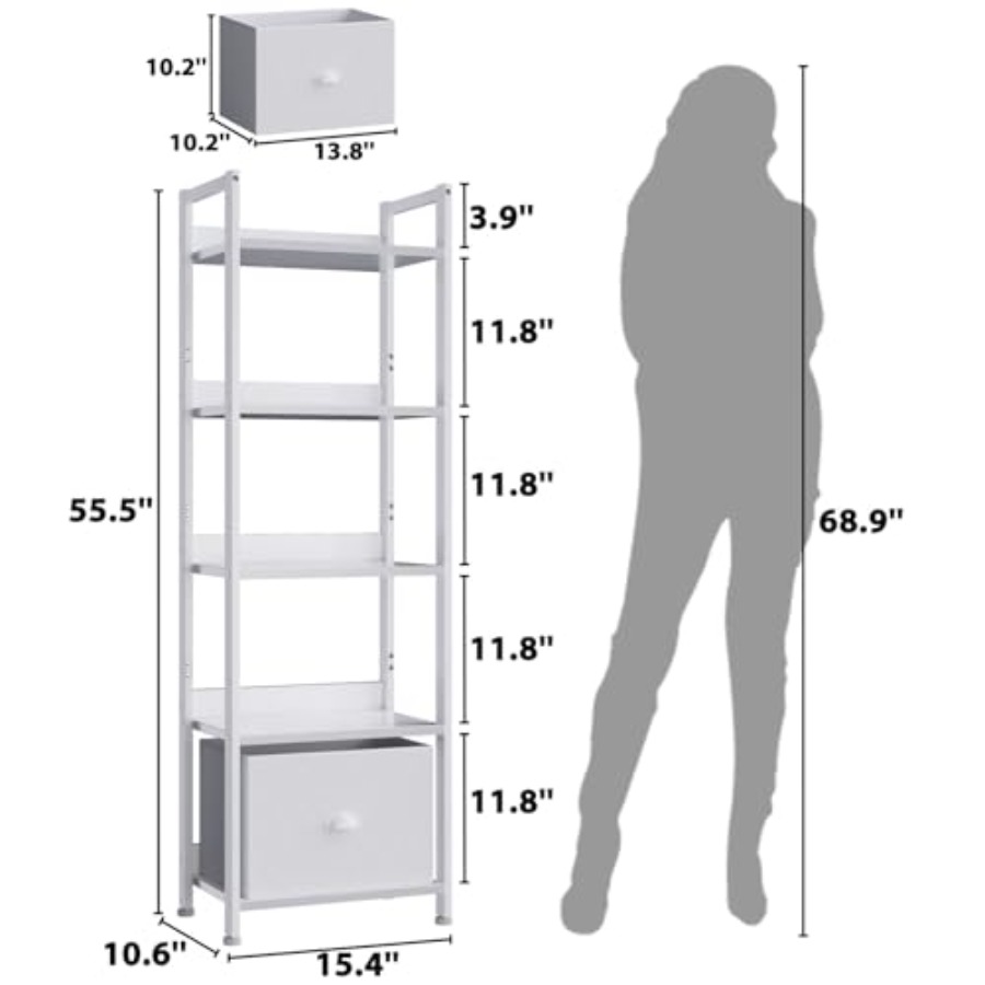 Bookshelf with Drawer, Tall Na – Bookcase Wood Shelf recenzja i cena