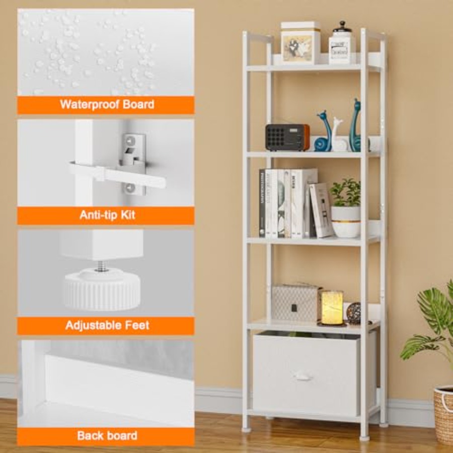 Bookshelf with Drawer, Tall Na – Bookcase Wood Shelf recenzja i cena
