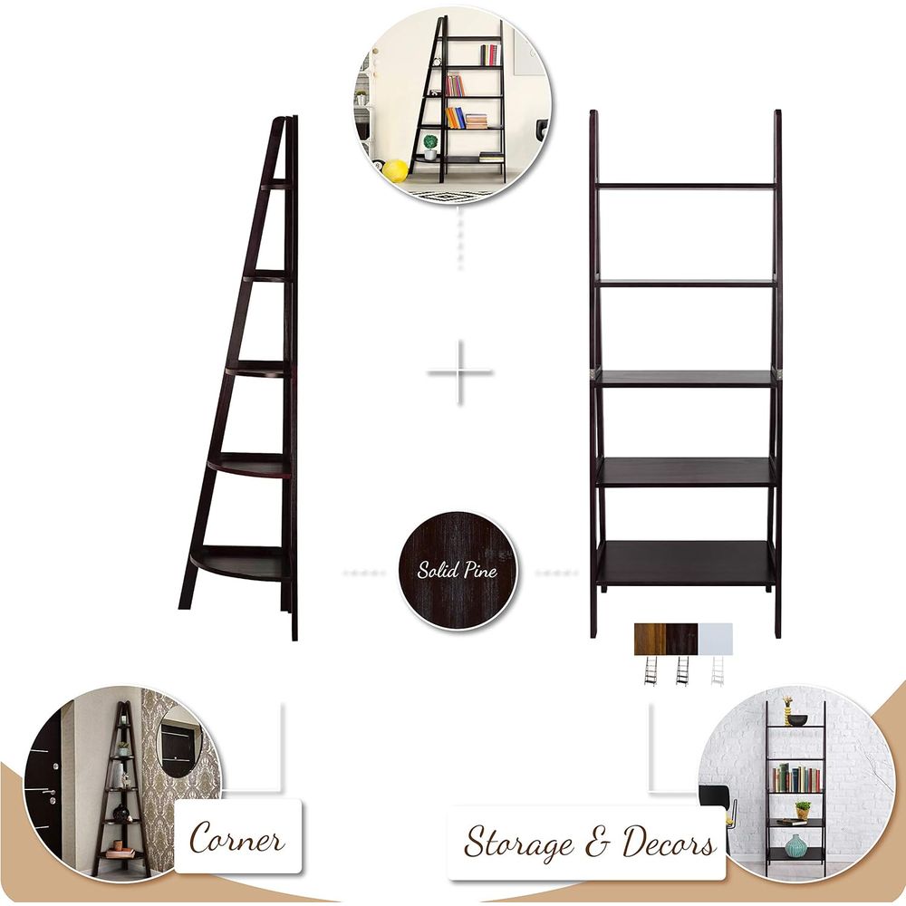 Solid Wood 5-Shelf Ladder Book – Bookcase Wood Shelf recenzja i cena