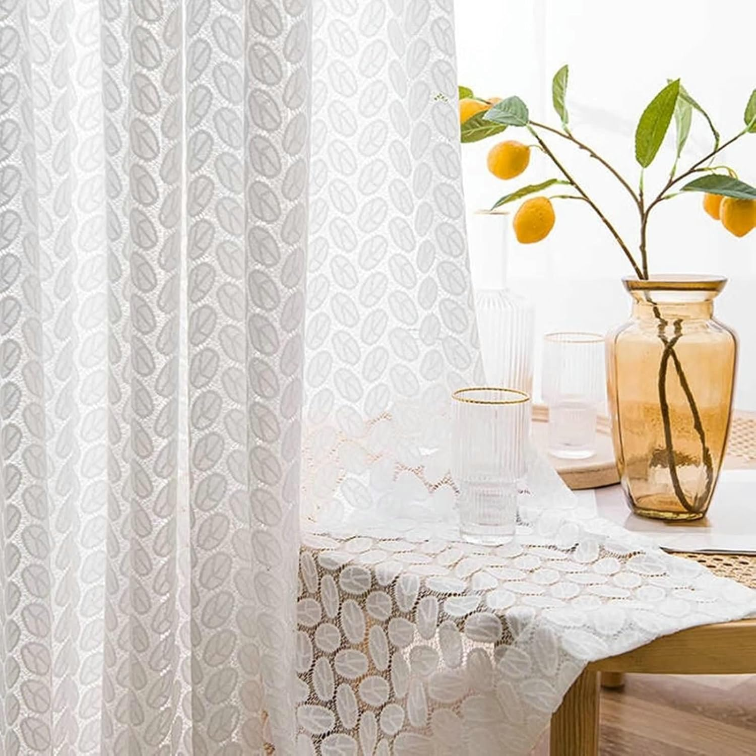 2PCS white leaf lace curtain,  – Home Office Rate recenzja i cena
