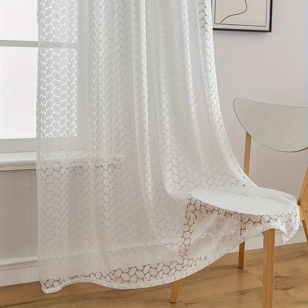 2PCS white leaf lace curtain,  – Home Office Rate recenzja i cena