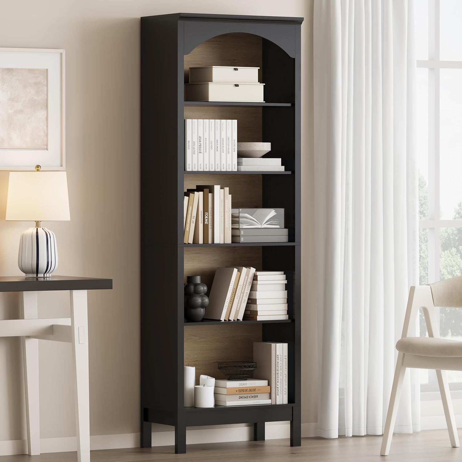 Arched Bookshelf with 5 Tier O – Bookcase Wood Shelf recenzja i cena