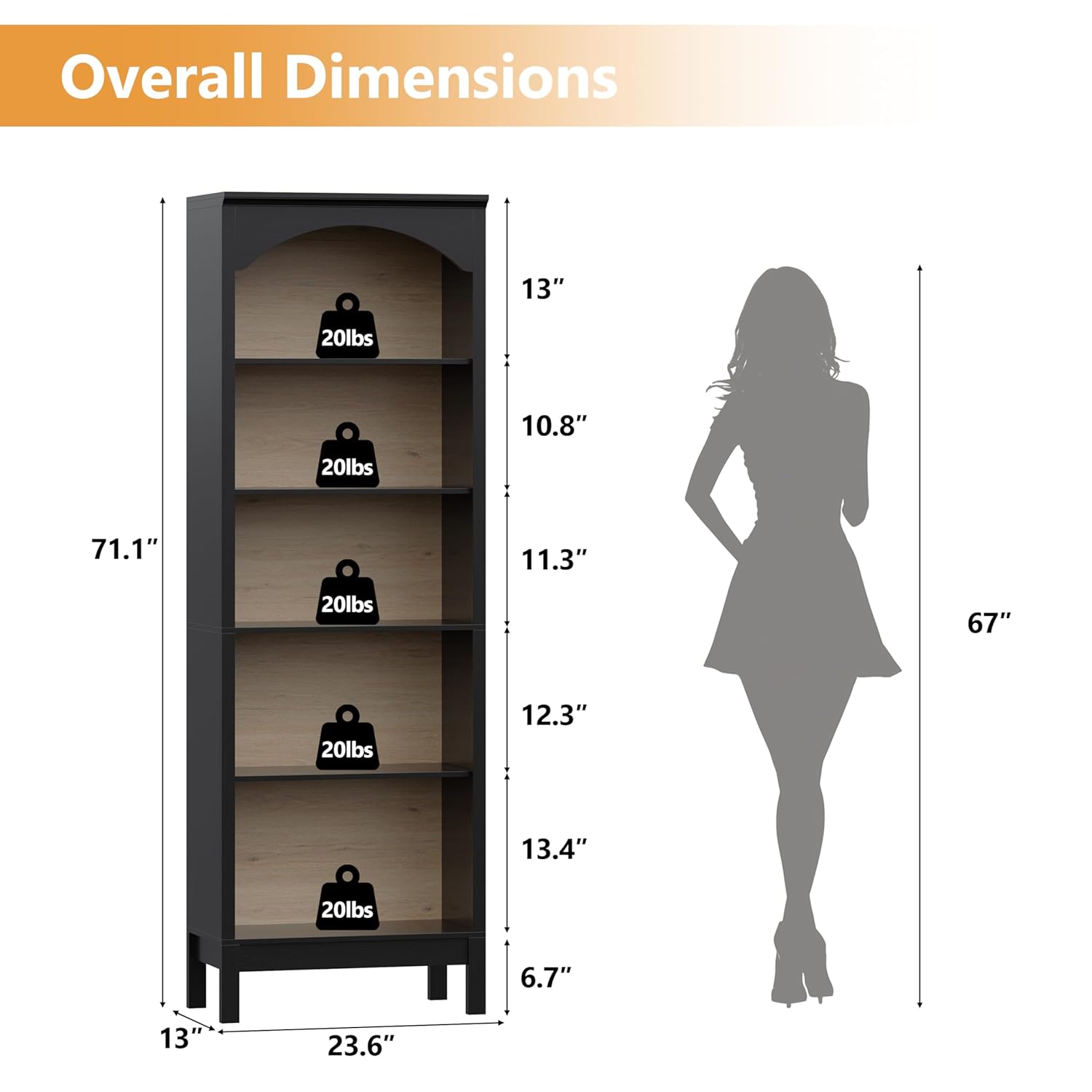 Arched Bookshelf with 5 Tier O – Bookcase Wood Shelf recenzja i cena
