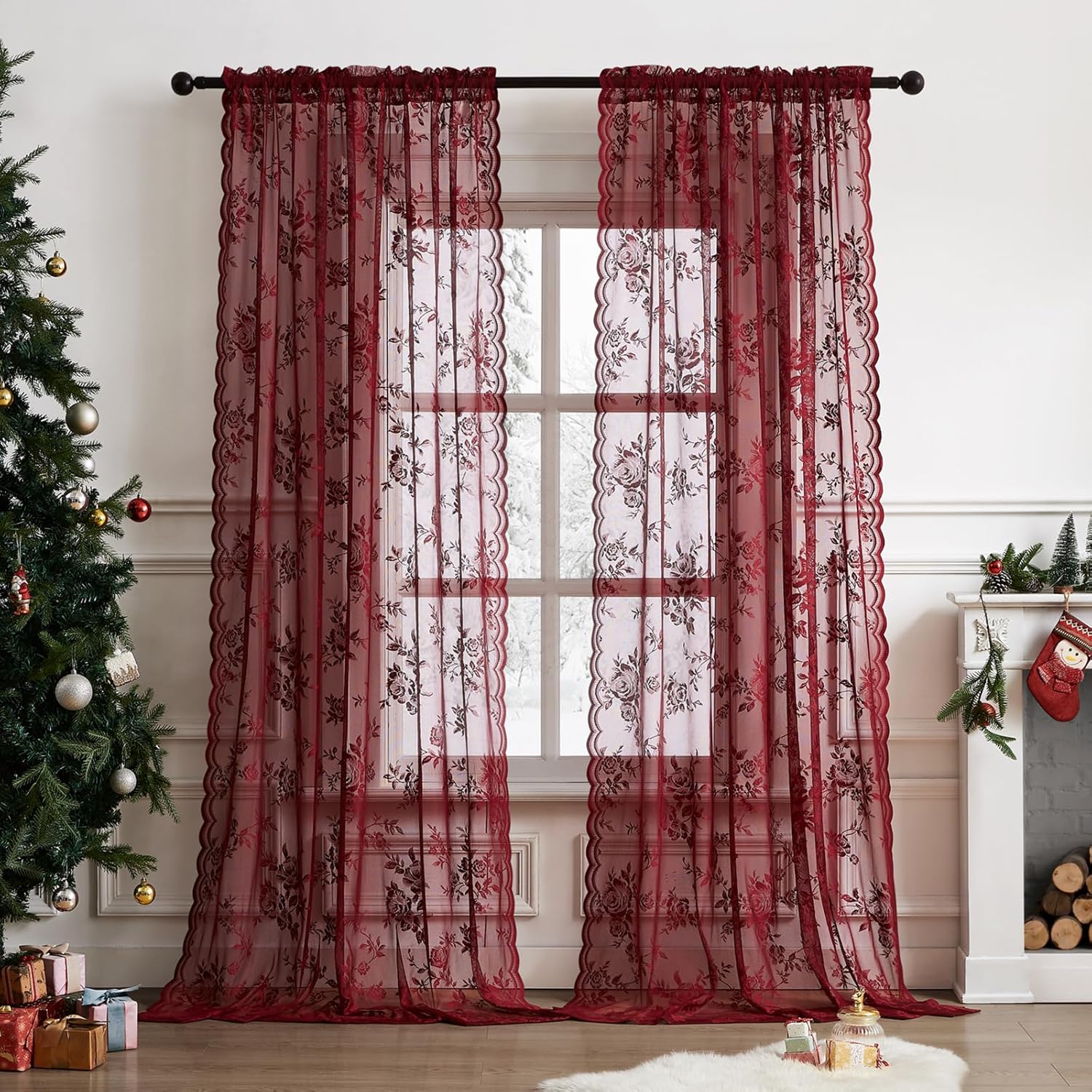 1 pc Burgundy Lace Curtains 45 – Home Office Rate recenzja i cena