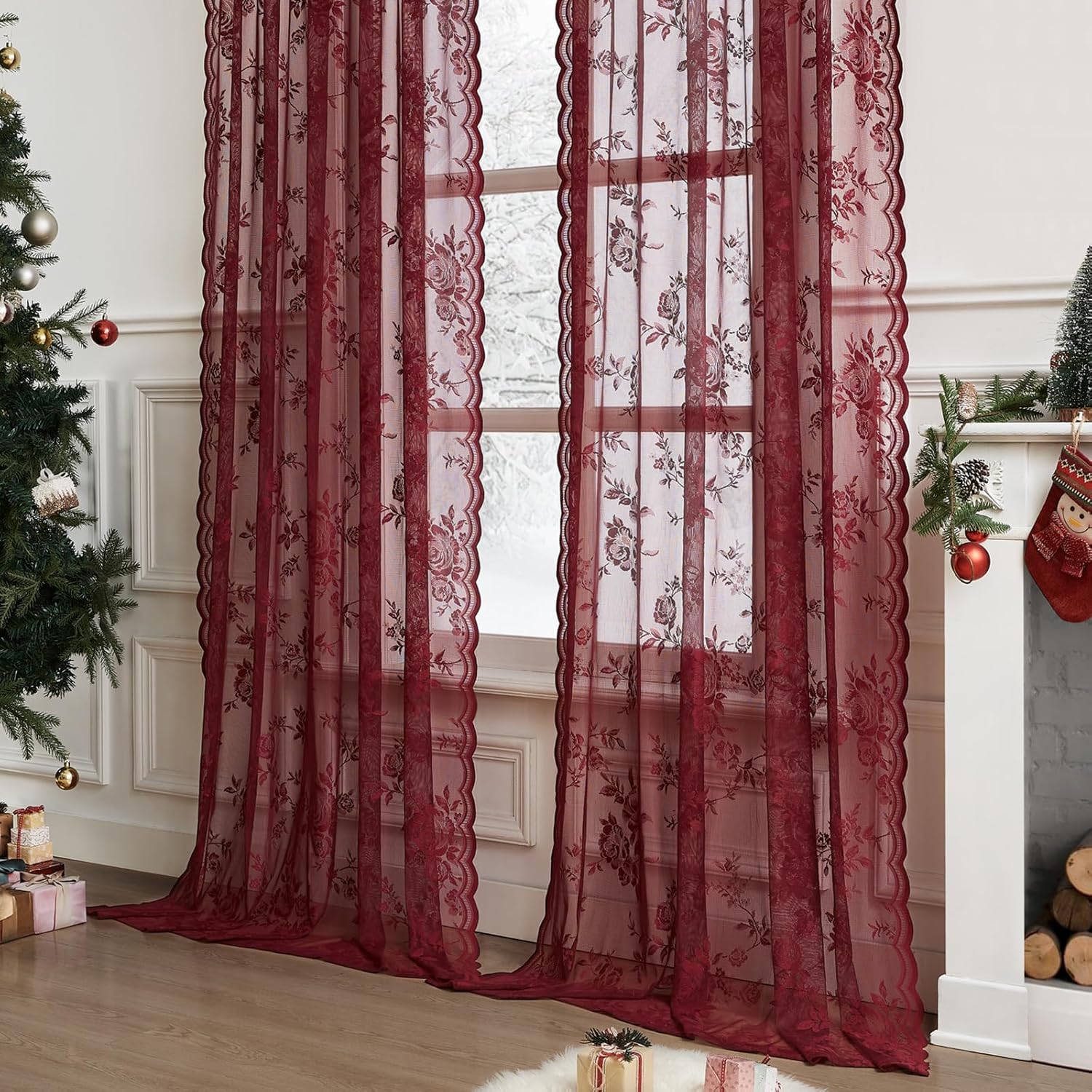 1 pc Burgundy Lace Curtains 45 – Home Office Rate recenzja i cena