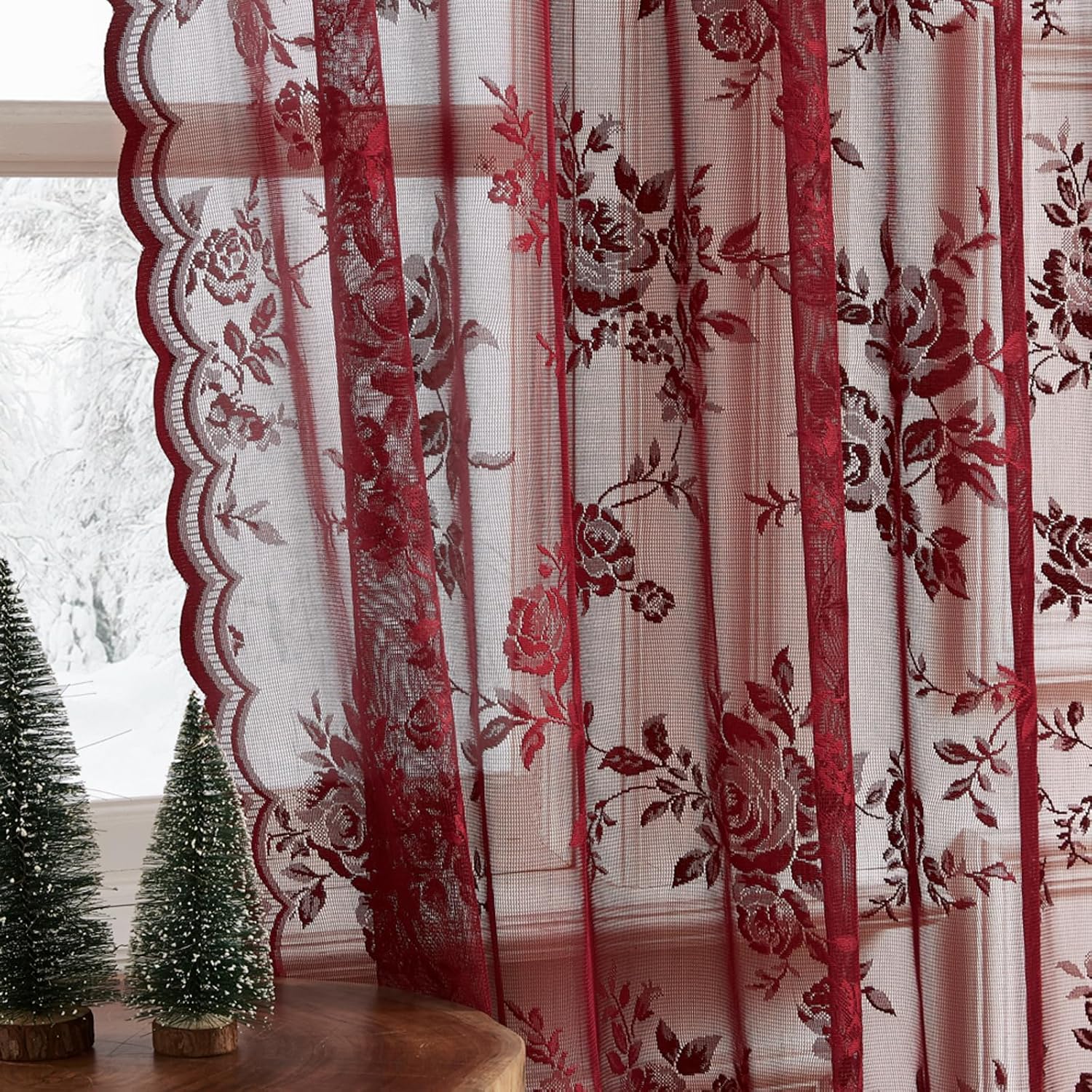 1 pc Burgundy Lace Curtains 45 – Home Office Rate recenzja i cena